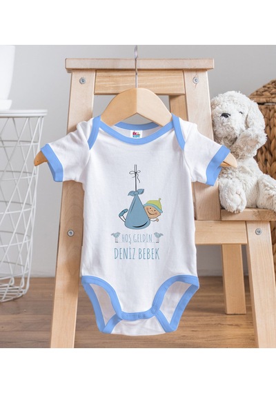 Bk Gift Bk Kids Hoş Geldin Bebek Tasarımlı Mavi Bebek Body Zıbın-9 0-3 Ay