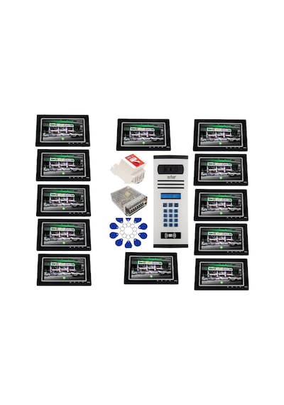 16 Daire Nts 2015-s 7'' Görüntülü Diafon Siyah-8004 Tuş Takımlı Şifreli+geçişli Zil Panelli Set