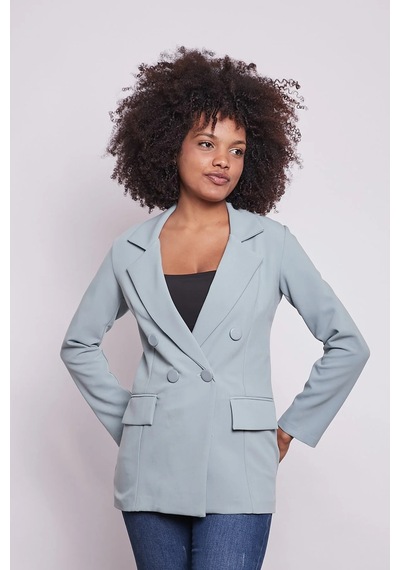 Kadın Düğme Detaylı Uzun Kol Şık Ofis Süs Cep Kapaklı Kumaş Blazer Ceket-mint Mint