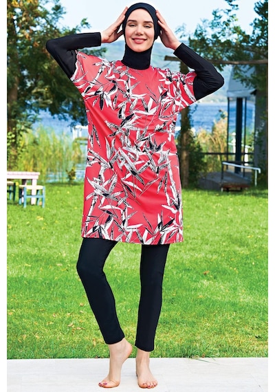 Ruko Maio 2411-2 Oversize Desenli Likralı Su İtici Ve Çabuk Kuruyan Kumaş Tesettür Mayo Kırmızı Ruko Maio 2411-2 Oversize Desenli Likralı Su İtici Ve Çabuk Kuruyan Kumaş Tesettür Mayo Kırmızı