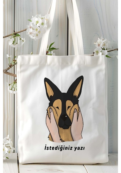 Art Hediye German Shepherd Köpek Baskılı Omuz Çanta Kişiye Özel Model 13 Çok Renkli