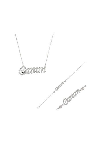 Gümüş Canım Yazılı Kalp Kadın Set (77923448)