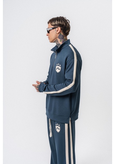 Respire Erkek Şerit Detaylı Yarım Fermuarlı Modal Sweatshirt Petrol