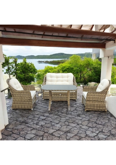 Radiance Rehome Rattan Bahçe Oturma Grubu 2+1+1+ Sehpa Açık Kahverengi