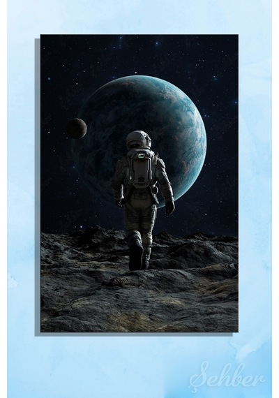 Uzay Ve Astronot Temalı 3 Boyutlu Dijital İllüstrasyon Dikey Kanvas Tablo 4815 Çok Renkli