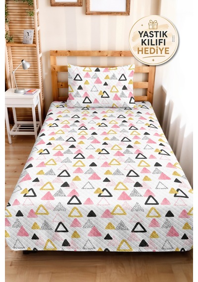 Pembe Geometrik Genç Odası Tek Kişilik Pike Takımı-modern Siyah Gold 160x220cm Kapitone Yatak Örtüsü Ilık Dalgakıran Uyumu