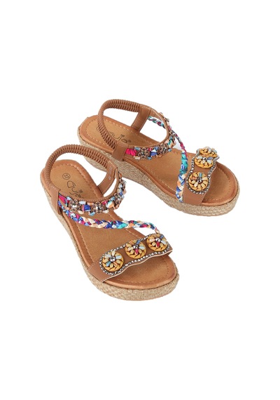 Vojo Daisy Rahat Taban Taş Boncuk Detaylı Kadın Sandalet 267800001858 13 Taba Taba