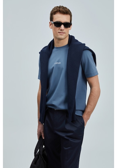 Lufian Erkek Marcus Modern Grafik T-shirt 111020235 Koyu Mavi Koyu Mavi