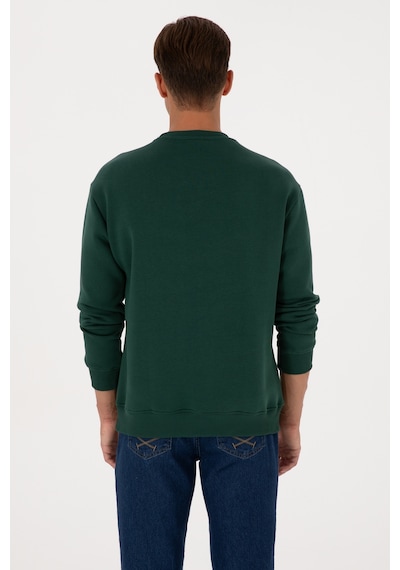 U.S. Polo Assn. Erkek Comfort Fit Bisiklet Yaka Şardonlu Koyu Yeşil Basic Sweatshirt 50313757-VR079
