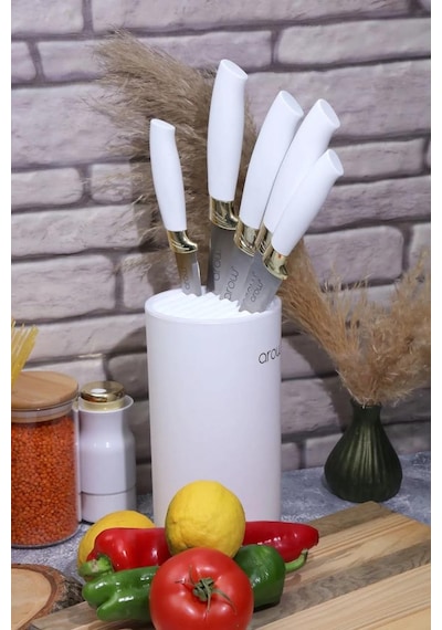 Arow Standlı Lüx Bıçak Seti Beyaz Tr-2657