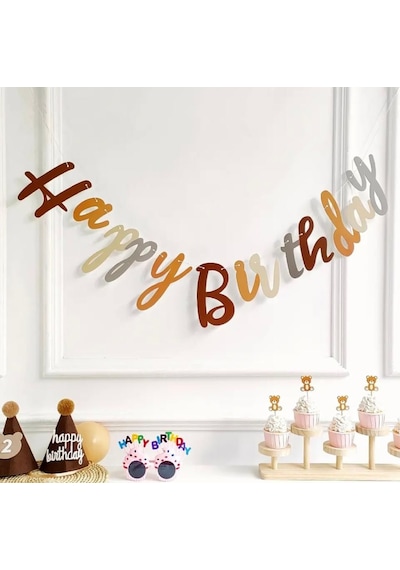 Happy Birthday Kaligrafi Banner Retro 110x20 Cm