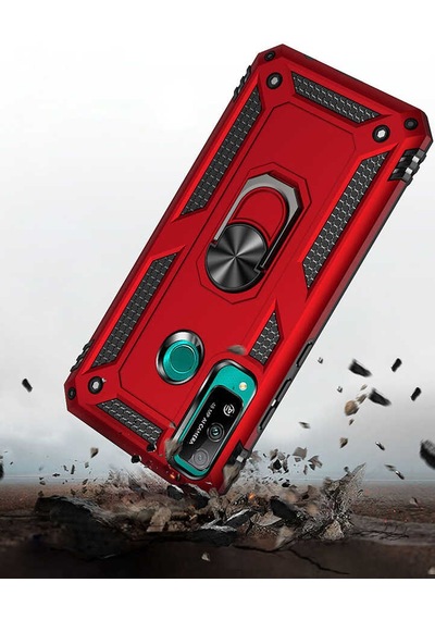Noktaks - Huawei P40 Lite E Uyumlu Kılıf Koruyucu Yüzüklü Çift Katman Vega Kapak - Gold - T14367