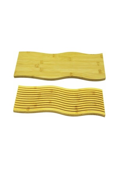 Premium Çok Amaçlı Diktörtgen Çift Taraflı Düz Dalgalı Oyuk Desenli Ahşap Sunum Tepsi 39x15 Cm Çok Renkli