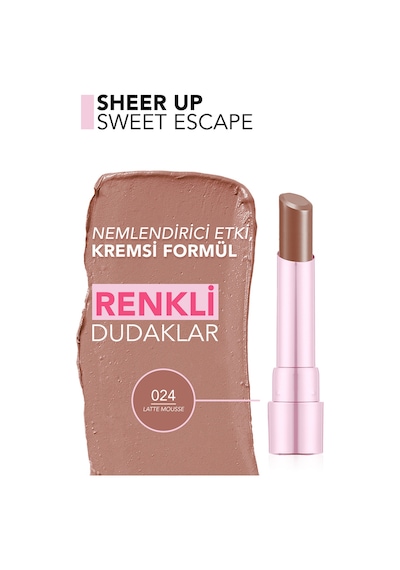 Flormar Sheer Up Sweet Escape Yarı Transparan & Parlak Bitişli Nemlendirici Ruj 024 Latte Mousse