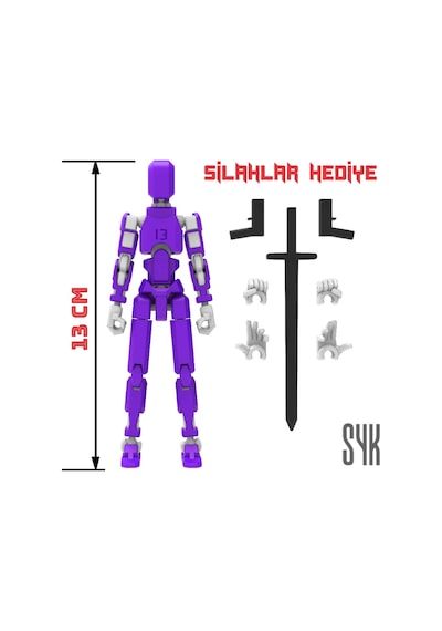 Robot 13 Dummy Mor Beyaz Tüm Eklemleri Hareketli Aksiyon Figürü Oyuncak
