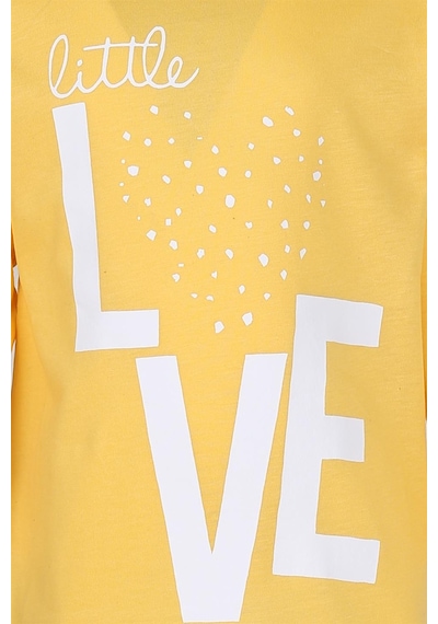 Luess Love Baskılı Garni Detaylı Uzun Kol Kız Çocuk T-shirt Sarı