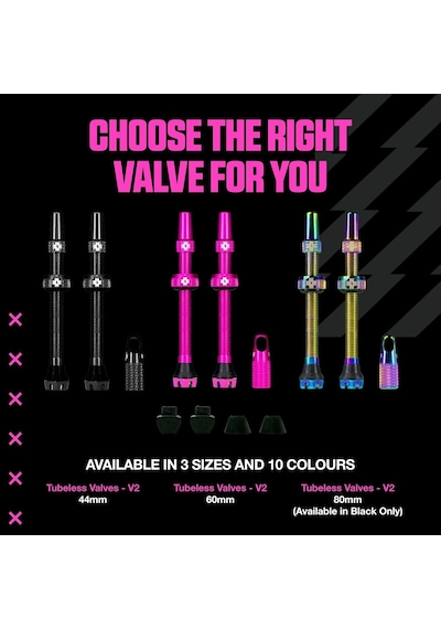 Muc-off Tubeless Valves V2, Gold 44mm - Tubeless Valf, Tüpsüz Lastikler İçin Valf Çekirdeği Sökme Aleti İle Gövde Çok Renkli