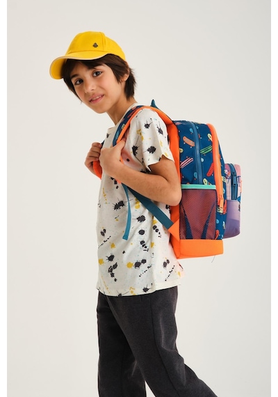 Coral High Kids Çivit Neon Turuncu Kaykay Desenli Dört Bölmeli Okul Sırt Çantası 23723