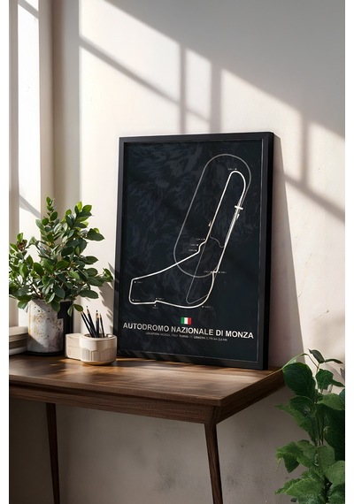Monza F1 Pisti Ahşap Çerçeveli Tablo İtalya Gp Yarış Pisti Poster Siyah