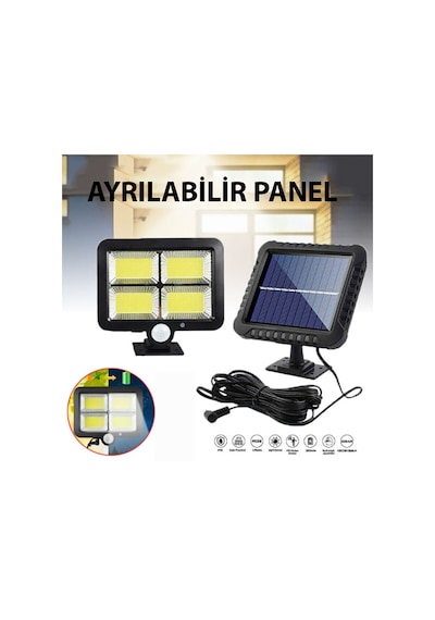 Solar Bahçe Aydınlatma 128 Ledli Fotoselli Güneş Enerjili Lamba