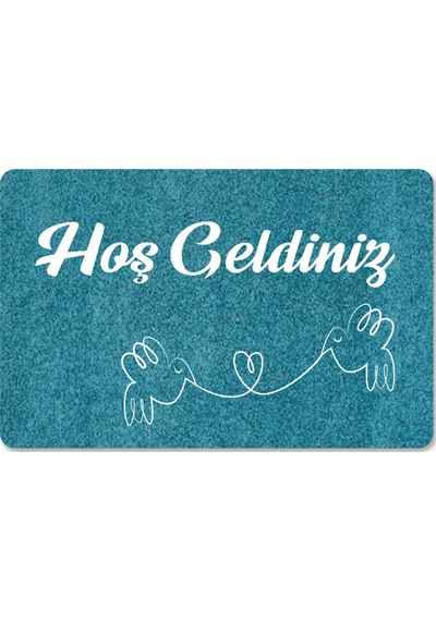 Dijital Baskılı Kapı Önü Paspas Hoşgeldiniz Yazılı Çiçek Desen Ve Kedi Iç Ve Dış Kapı Yıkanabilir Yeşil