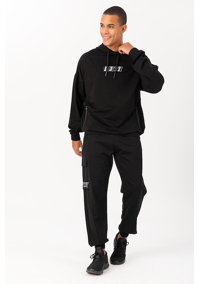 Maraton Sportswear Oversize Erkek Kapşonlu Düşük Kol Basic Siyah Sweatshirt 22465-siyah Siyah