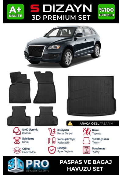 S-dizayn Audi Q5 3d Pro Havuzlu Paspas Ve Bagaj Havuzu Seti 2'li Set 2009-2017 A+ Kalite