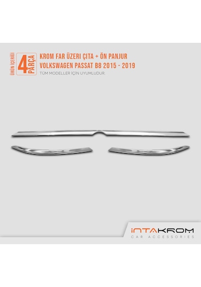 intakrom Volkswagen Passat B8 Krom Far Üzeri Çıta + Ön Panjur - 2015-2019