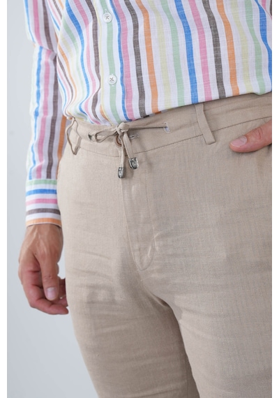 Bisse Erkek Camel Lastikli Bağcıklı Spor Keten Pantolon Pns25y25106 D70 Camel