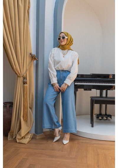 1164-pileli Denim Pantolon Mavi Mavi