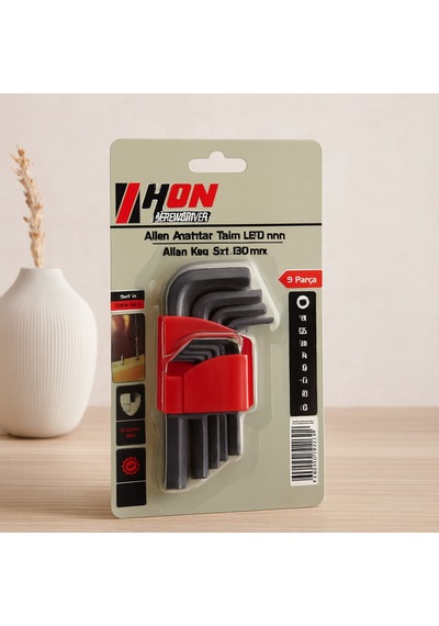 9 Parça Kısa Düz 120mm Alyan Anahtar Takımı Siyah
