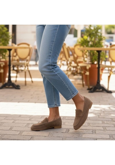 Ne&ve Shoes Vizon Süet Hakiki Deri Kadın Loafer Ayakkabı