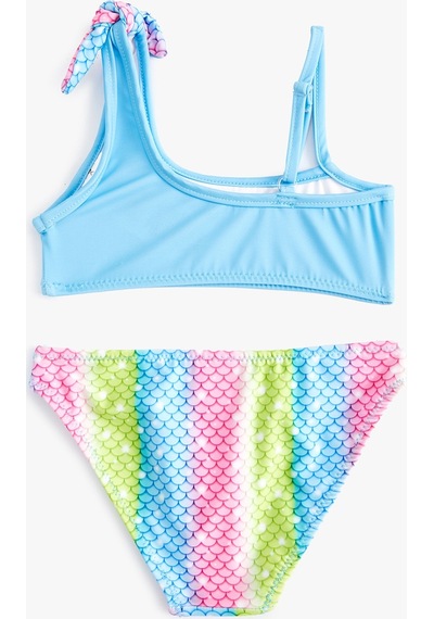 Koton Bikini Takımı Deniz Kızı Baskılı Tek Omuz İnce Askı Detaylı Mavi 4skg00010mm Mavi