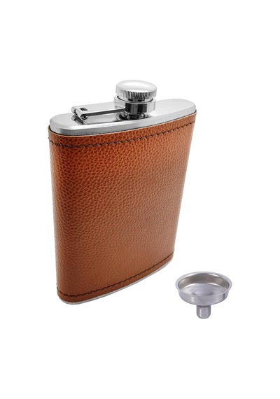 Çelik Üzeri Kahve Deri Kaplı 8 Oz 240 Ml İçki Matarası Py96khv Çok Renkli