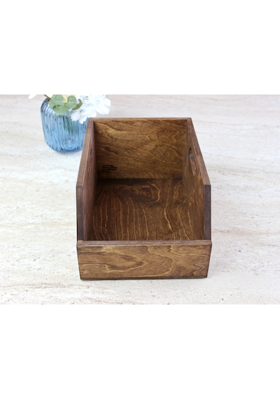 Koyu Ceviz Rengi Huş Ağacından 7 İnç Plak Kutusu - Organizer Kutu - Birch Wood 7" Record Box Koyu Kahverengi