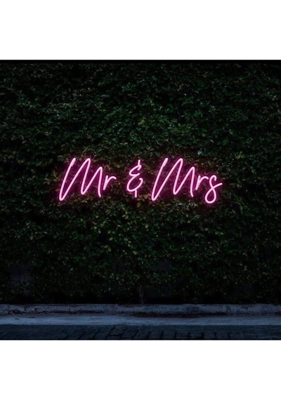 Mr & Mrs Yazılı Neon Tabela Pembe