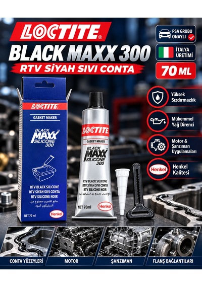 Loctite Black Maxx 300 Rtv Siyah Sıvı Conta 70 Ml Yağa Dayanıklı Motor Karter Şanzıman Silikonu