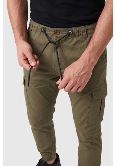 Deepsea Erkek Slim Fit Likralı Haki Kargo Cepli Jogger Pantolon İpli Bel Lastikli Paça 2600589