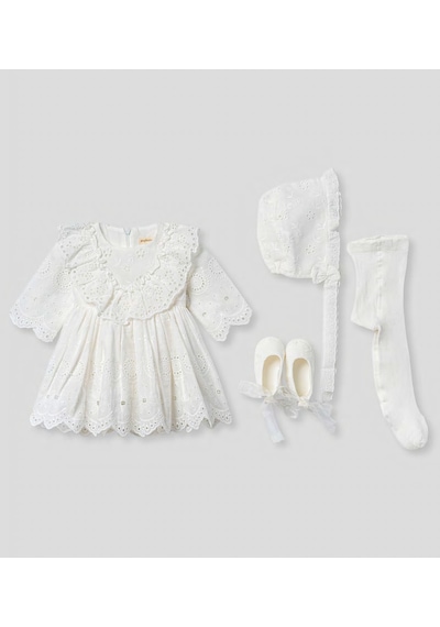 Pugi Baby Kız Bebek Şık Dantelli Mevlüt / Özel Gün Elbisesi Beyaz1