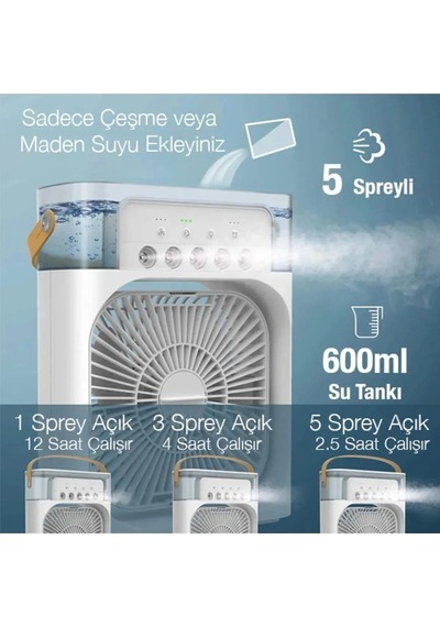 Buzlu Su Tanklı Buharlı Serinletici Fan Taşınabilir Mini Fan Led Işıklı Hava Soğutucu Vantilatör