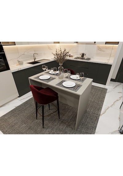 Asra Trend Mutfak Adası MA-03 %100 MDF Yemek ve Bar Masası Kül Gri