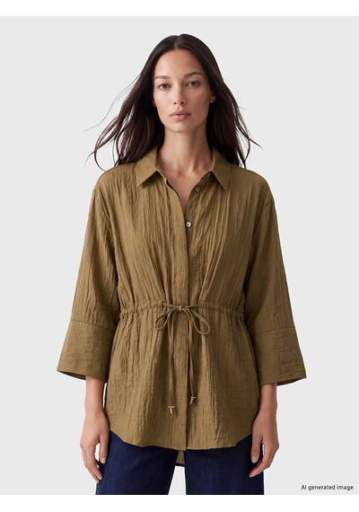 Lcwaıkıkı Classic Kahverengi Oversize Armürlü Kadın Gömlek