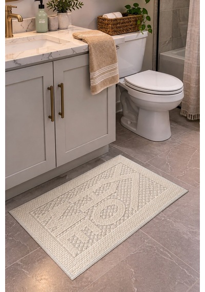 Sakura Sk019a Doğal Pamuk 2'li Banyo Paspas Seti 60x100 60x50cm Kaymaz Taban Makinada Yıkanabilir Kemik