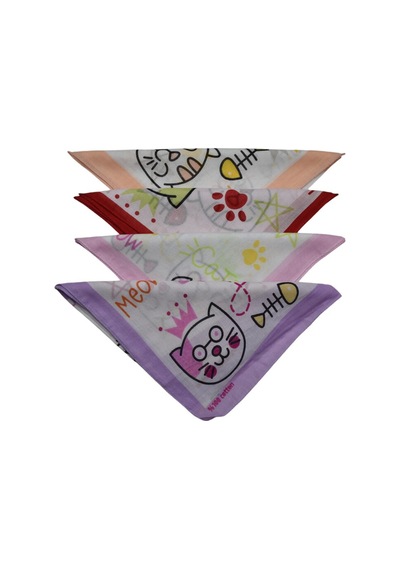 Bandana Kedi Ve Balık Desenli 4 Lü Set Çok Renkli