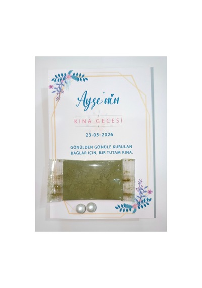 100 Adet Kişiye Özel Soft Pembe Botanik Desenli İnci Küpeli Stick Kına - Düğün Ve Kına Kutlaması Hediyeliği