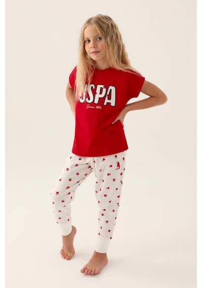 U.s. Polo Assn. 1834 Garson Lisanslı Text Printed Kız Çocuk Pijama Takımı 001