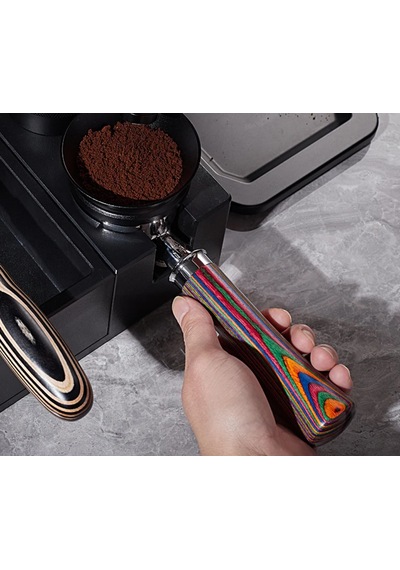 Cimbali Kaşığı 2 Kulakçıklı Ahşap Saplı Espresso Portafilter - Renkli / Abanoz Desenli Ergonomik Kahve Filtre Tutacağı