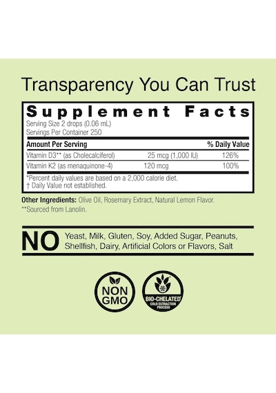 Liquid D3 1,000 Iu & K2 120 Mcg As Menaquinone-4 Supports Immune , Bone & Heart Health 15 Ml.
