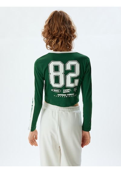 Koton Crop Tişört Arkası Kolej Baskılı Bisiklet Yaka Biyeli Slim Fit Yeşil 5wal10615ık Yeşil Koton Crop Tişört Arkası Kolej Baskılı Bisiklet Yaka Biyeli Slim Fit Yeşil 5wal10615ık Yeşil