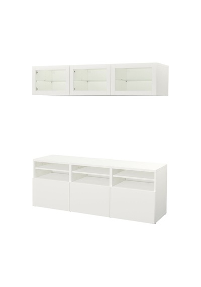 Tv Ünitesi, Beyaz-şeffaf Cam, 180x42x192 Cm, Lappvıken/sındvık, Fren Raylı Beyaz Tv Ünitesi, Beyaz-şeffaf Cam, 180x42x192 Cm, Lappvıken/sındvık, Fren Raylı Beyaz